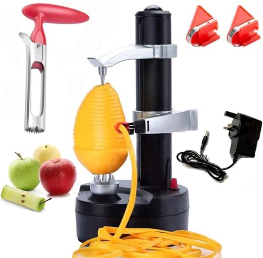 Elektrische aardappelschiller met extra messen en adapter – automatische keukenschiller voor groenten en fruit