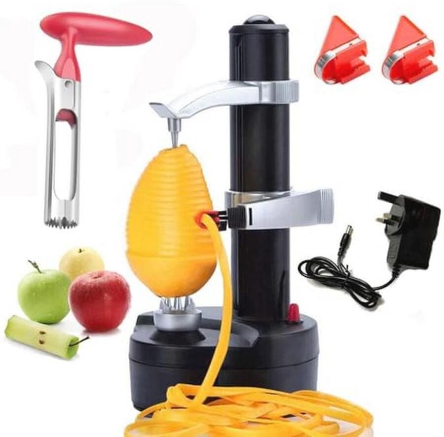 Elektrische aardappelschiller met extra messen en adapter – automatische keukenschiller voor groenten en fruit