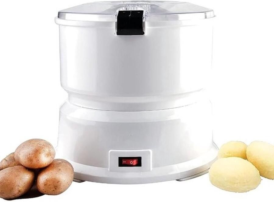 Elektrische aardappelschilmachine Automatisch schillen van grote hoeveelheden Bediening met één knop Capaciteit van 1 kg Wit