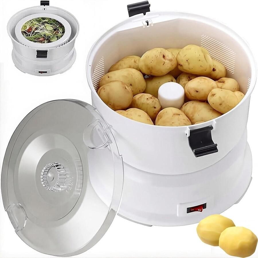 Elektrische Aardappelschilmachine Automatische Groenteschiller Snel Keukenwerk Eén Knop Bediening 1 kg Capaciteit Wit