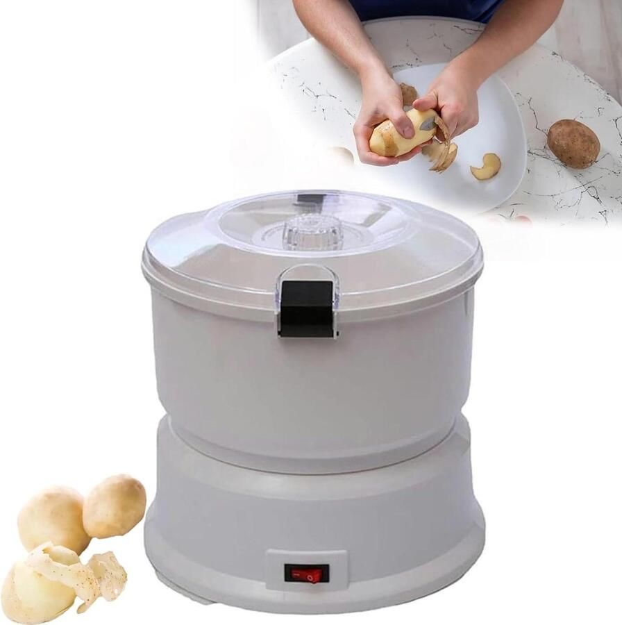 Elektrische Aardappelschilmachine Automatische Groenteschiller Snel Schillen Handsfree Bediening 1kg Capaciteit Wit