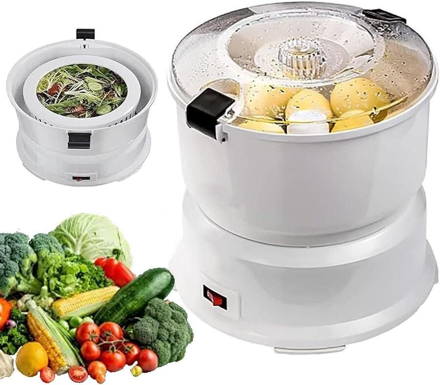 Elektrische Aardappelschilmachine Automatische Schilmachine Groente Snel Aardappels Schillen 2-in-1 Functie Groentedroger 1 kg Capaciteit Wit