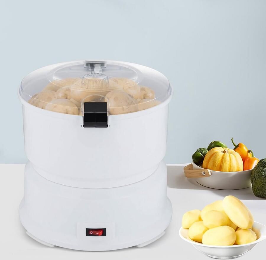 Elektrische Aardappelschilmachine Groente Schillen Snel Keukenwerk 85W Koper Motor 0.8 kg Capaciteit Wit