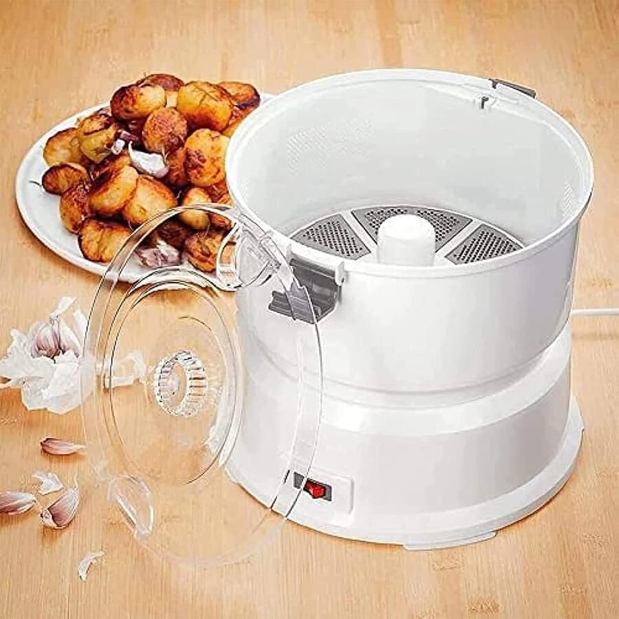 Elektrische Aardappelschilmachine Keukenapparaat Grote Hoeveelheden Schillen Handsfree Werking 1 Kg Capaciteit Wit