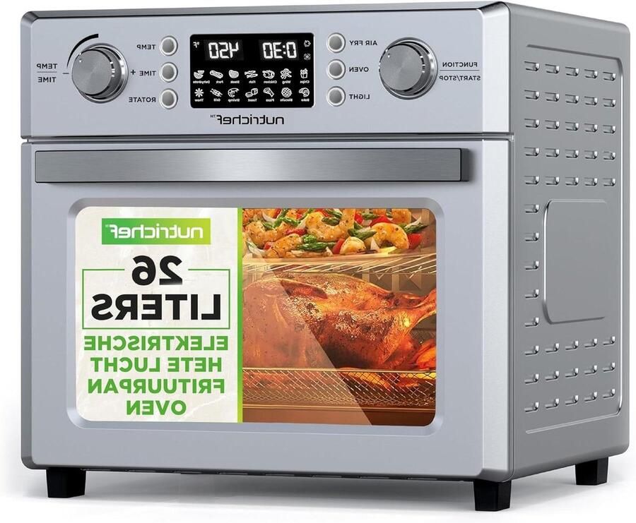 Elektrische Airfryer Oven Heteluchtfriteuse Combi Oven Gezond Koken 360° Hete Lucht Circulatie 26 Liter Zilver