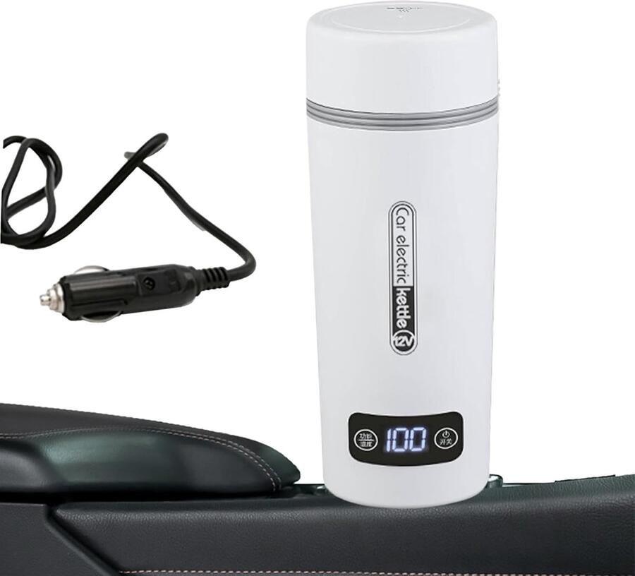 Elektrische Autokoker Reis Waterkoker Warme Dranken Onderweg Verstelbare Temperaturen 450 ml Wit
