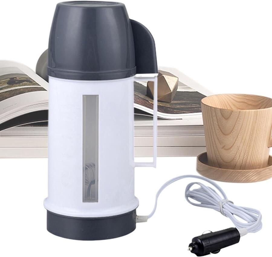Elektrische Autowaterkoker Reiswaterkoker Ketel Onderweg Warme Drank Automatische Uitschakeling 25.2L x 11.5W cm Zilver