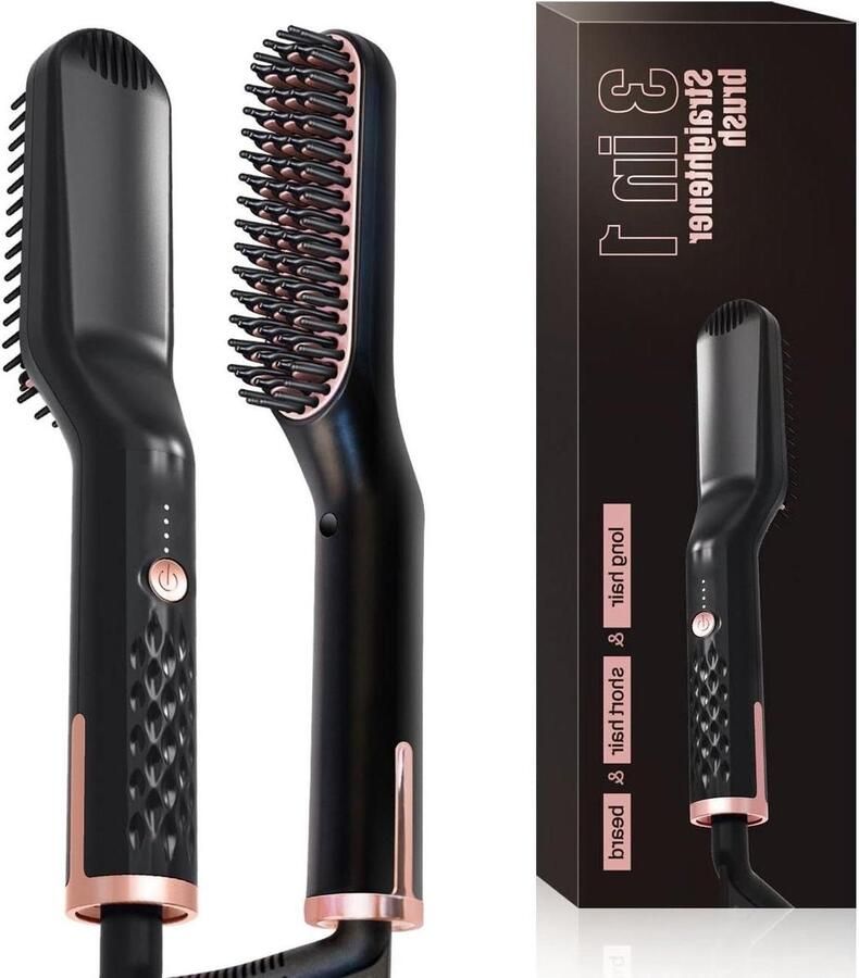 Baardstijltang Stijlborstel Haar Snel Stylen 3-in-1 Functie 30 Seconden Opwarmen Zwart