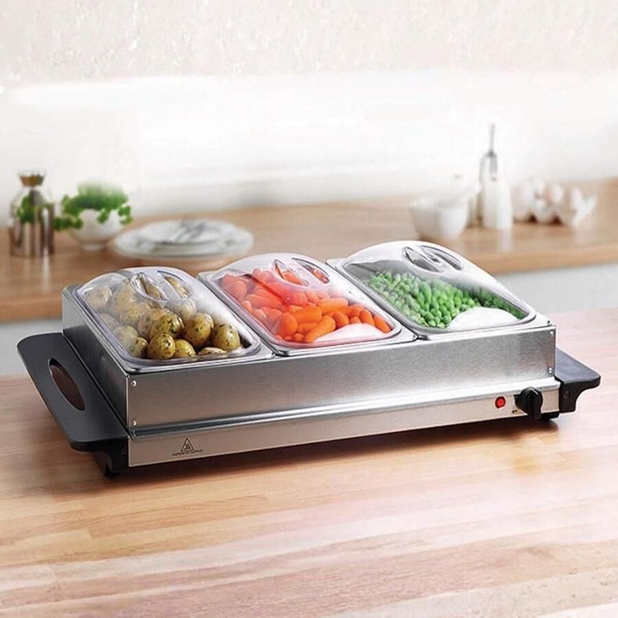Elektrische Bain Marie Buffet Verwarmer Warm Houden Gerechten 3 Separate Pannen