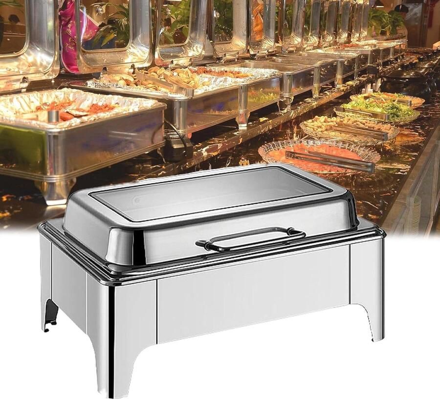 Elektrische Bain Marie Buffet Warmer Gerechten Warm Houden Automatische Sluiting 13 Liter Capaciteit Zilverkleurig