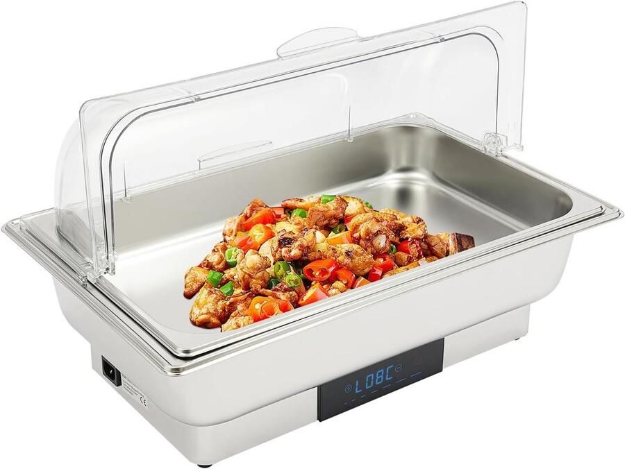 Elektrische Bain Marie Buffetwarmer 9L RVS met Temperatuurregeling en Transparant Deksel