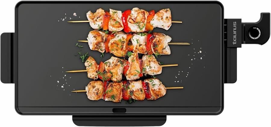 Elektrische bakplaat 2200W 49x27 cm anti-aanbak PFOA-vrij regelbare thermostaat vetopvangbakje 4-6 personen antislipvoetjes koelblijvende handgrepen zwart