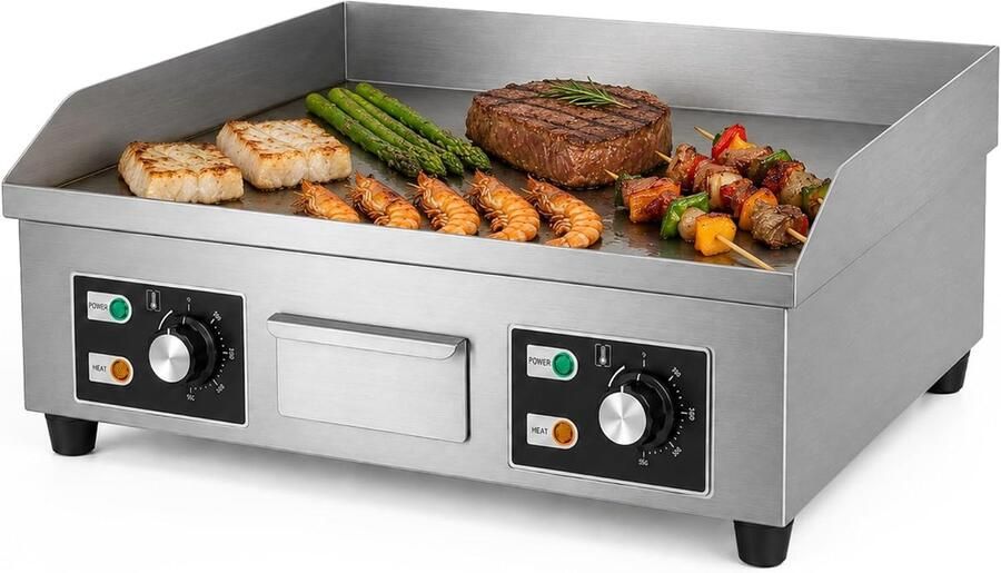 Elektrische Bakplaat Contactgrill Plaat Professioneel Koken Snelle Temperatuurregeling 66x44cm Zilver
