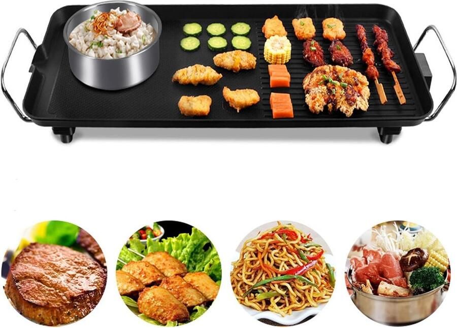 Elektrische bakplaat Binnen grill Binnen koken Antiaanbaklaag 40 x 24 cm Zwart