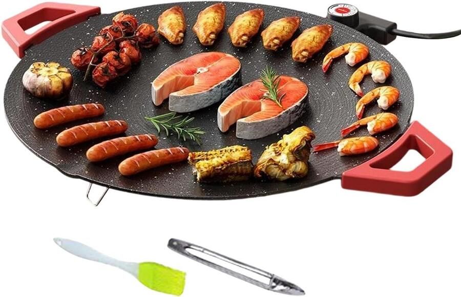Elektrische Bakplaat Binnen Grill Ronde Pan Binnen Grillen Antiaanbaklaag Snel Verwarmend 40 cm Veelkleurig