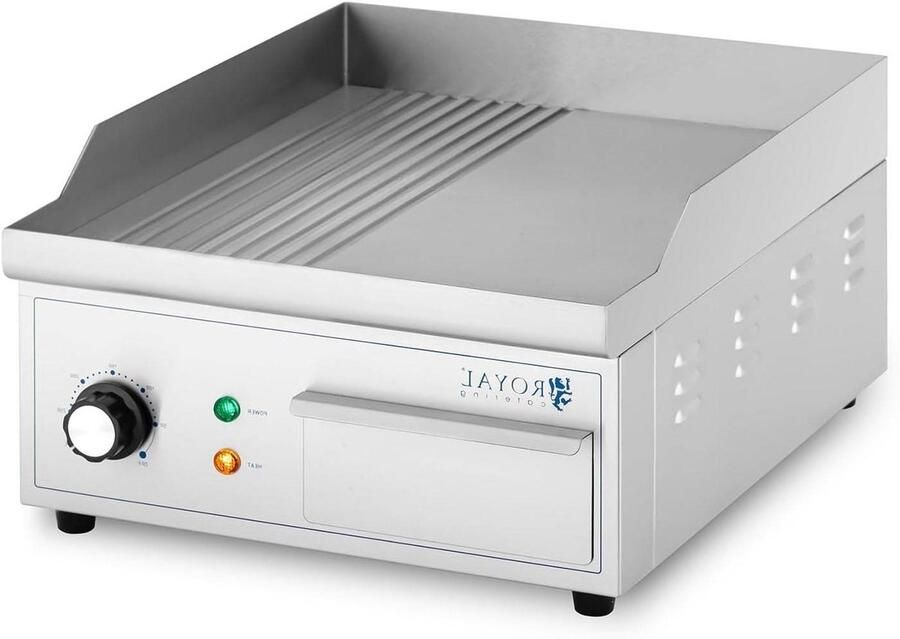 Elektrische Bakplaat Contactgrill Grillplaat Gerechten Bakken Half Ribbel Half Glad 360 x 380 mm Zilver - Foto 1