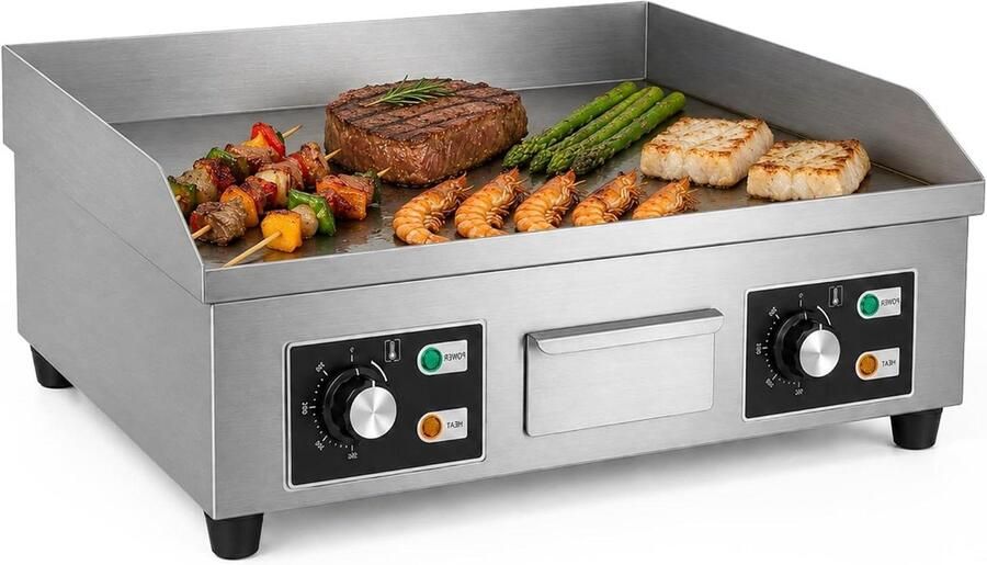 Elektrische Bakplaat Contactgrill Plaat Professioneel Koken Snelle Temperatuurregeling 66x44cm Zilver