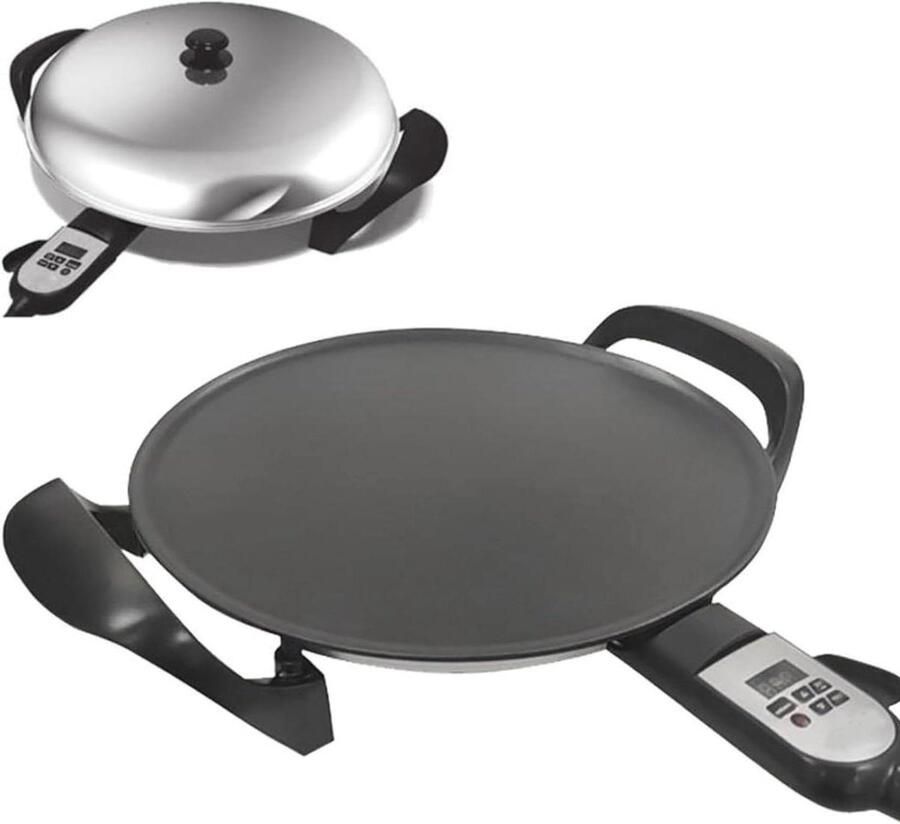 Elektrische Bakplaat Crepe Maker Chapati Pan Ethiopische Injera Maken Instelbare Digitale Warmte 46cm Diameter Zwart