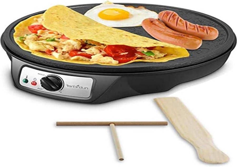 Elektrische bakplaat crêpe maker kookplaat non-stick 12 inch aluminium led-indicatielampjes houten spatel beslagspreider PCRM12EU