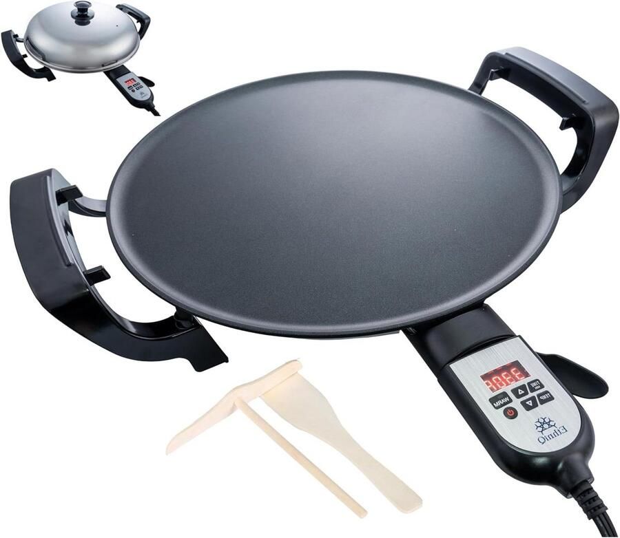 Elektrische Bakplaat Crêpe Maker Pannenkoekenpan Thuis Bakken Instelbare Warmteregeling 16 inch Zwart