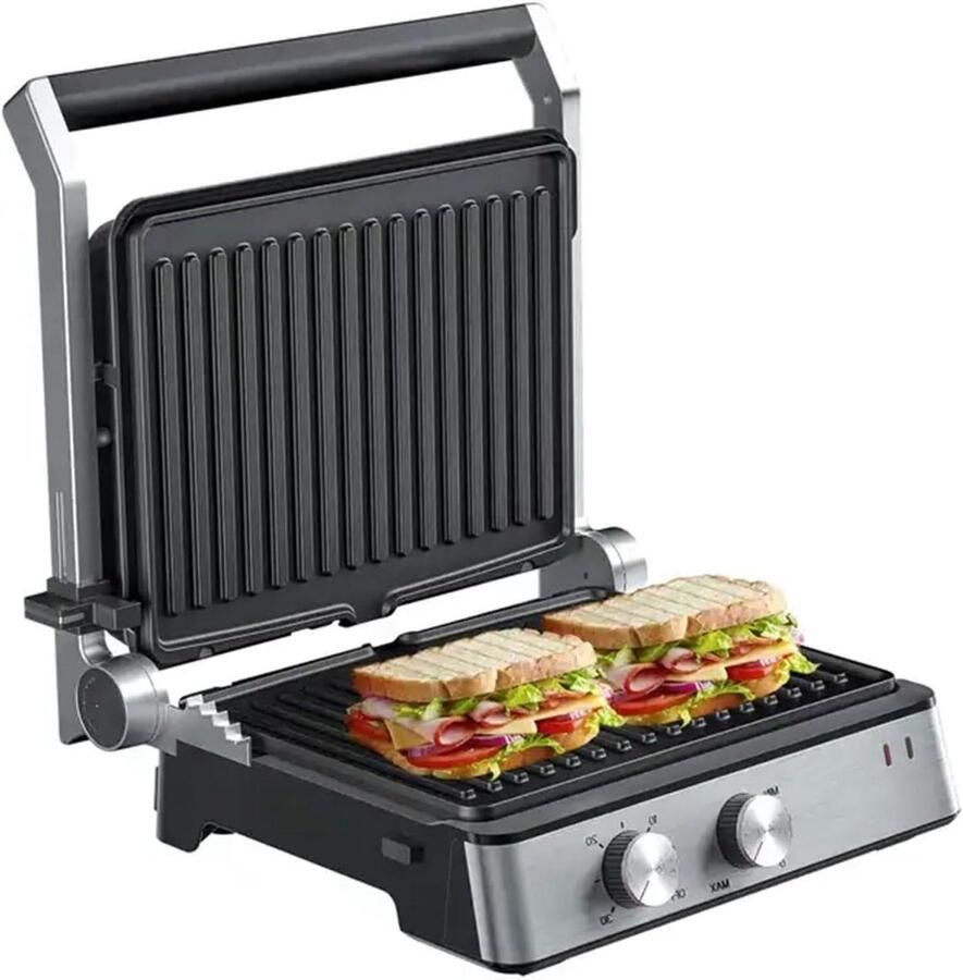 Elektrische Bakplaat Dubbelzijdige Grill Snel Koken 180° Opvouwbaar 25x30 cm Zwart
