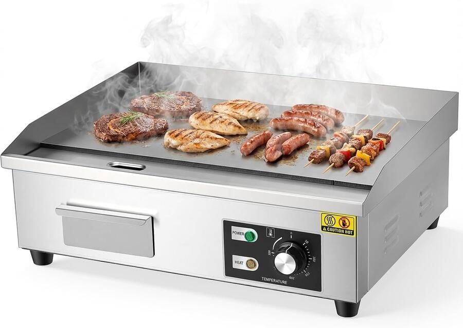 Elektrische Bakplaat Flattop Grill met Instelbare Temperatuur 50-300°C (122-572°F) 8mm Dik RVS Anti-aanbaklaag Olieopvangbak voor Restaurant en Huiskeuken
