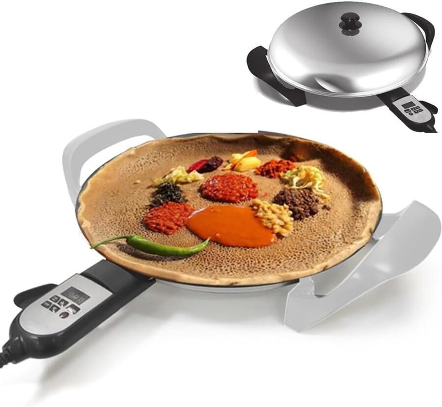 Elektrische Bakplaat Pannenkoekenmaker Chapati Ethiopische Injera Maken Verstelbare Digitale Warmte 40 Cm Diameter