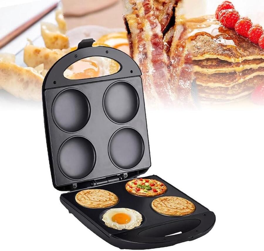 Elektrische Bakplaat Pannenkoekenmaker Gezond Koken Antiaanbaklaag 4 Mini Pannenkoeken Zwart