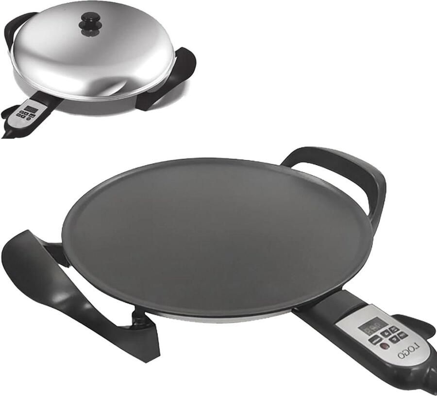 Elektrische Bakplaat Pannenkoekenmaker Koekenpan Chapatis Maken Digitale Warmteregeling 40 cm Zwart
