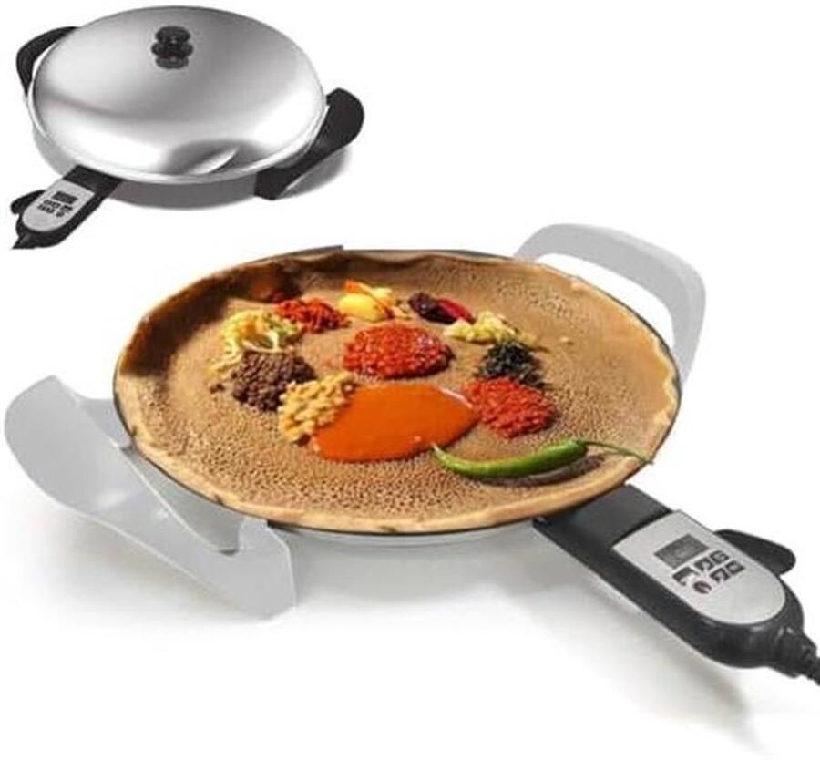 Elektrische bakplaat Pannenkoekenpan Gelijkmatig bakken Digitale warmteregeling 28 cm diameter Zwart