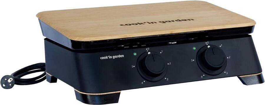 Elektrische Bakplaat Plancha Grill Gezellig Buiten Koken Geëmailleerde Gietijzeren Plaat 58.5 cm Breed Zwart