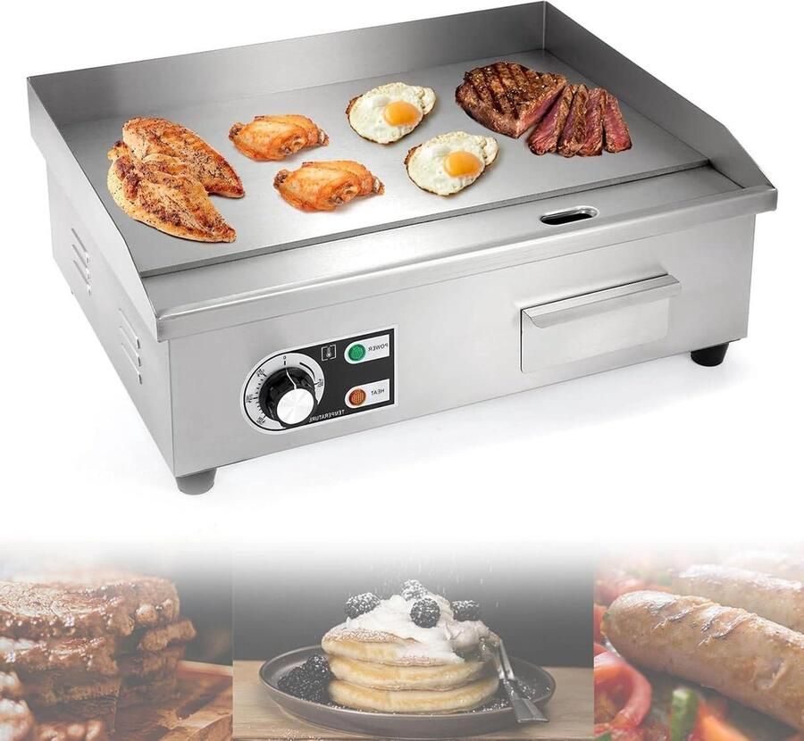 Elektrische Bakplaat Plancha Grill Thuis Barbecue Antiaanbaklaag 55 cm Zilver