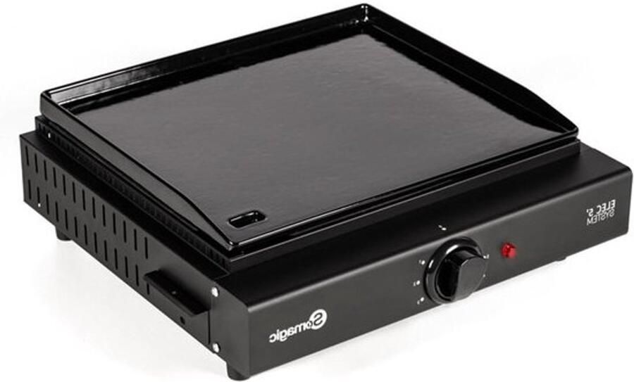 Elektrische bakplaat Plancha voor grillen Buiten bereiden Gietijzer met emaillelaag 49.5 x 46 cm Zwart