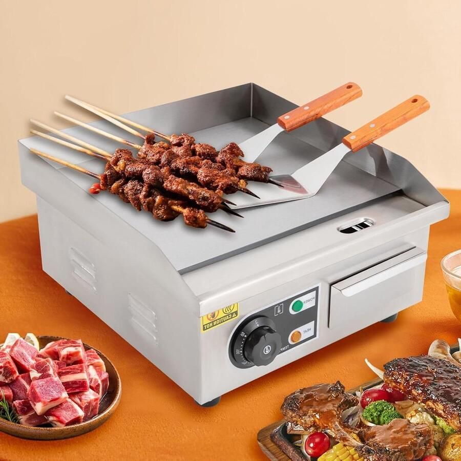 Elektrische Bakplaat Tafelgrill Bakplaat Aanrecht Koken Roestvrijstalen Ontwerp 2000W Zilver