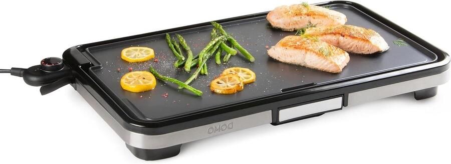 Elektrische Bakplaat Tafelgrill Plancha Gezellig Eten XXL Bakoppervlak 55 cm Zwart Zilver