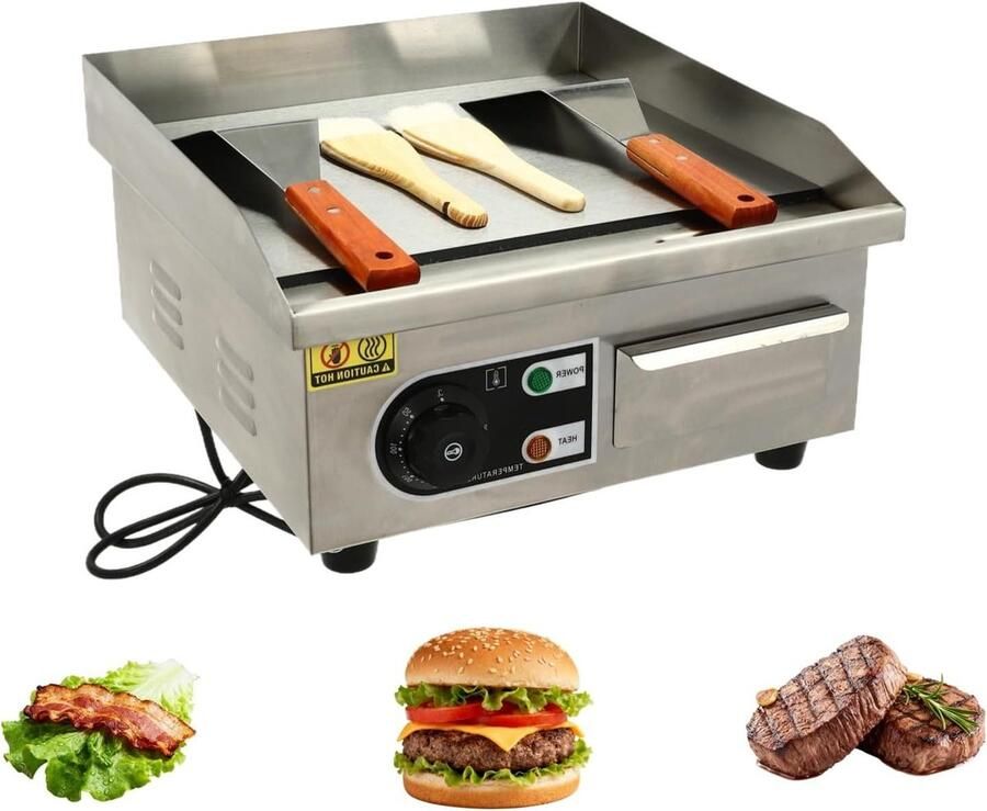 Elektrische Bakplaat Teppanyaki Grill Grote Porties Bereiden Verstelbare Thermostaat 35.5 cm Zilver