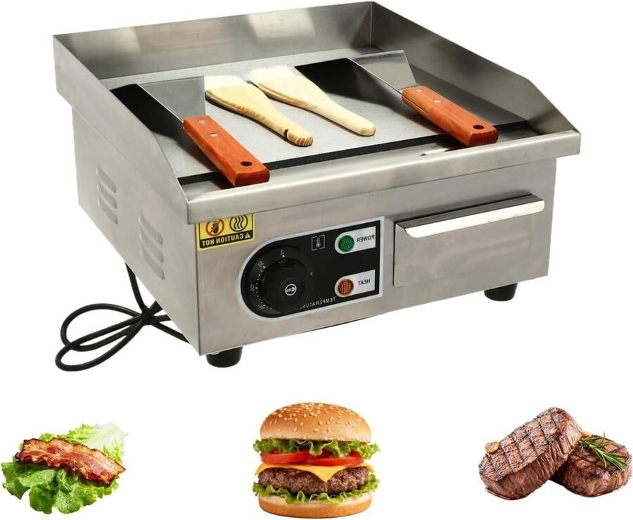 Elektrische Bakplaat Teppanyaki Grill Vlak Grote Porties Bereiden Roestvrij Staal 8mm 35.5 cm Zilver