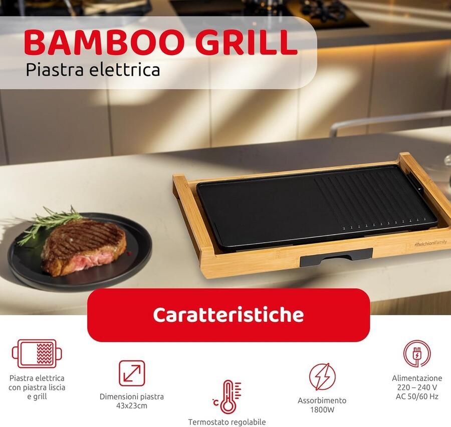 Elektrische Bamboegrill Zwart Tafelgrill voor Binnen en Buiten