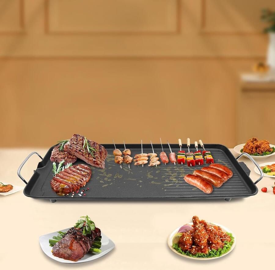 Elektrische Barbecue Contactgrill Tafelgrill Binnen en buiten Rookvrij grillen 68 x 28 cm Zwart
