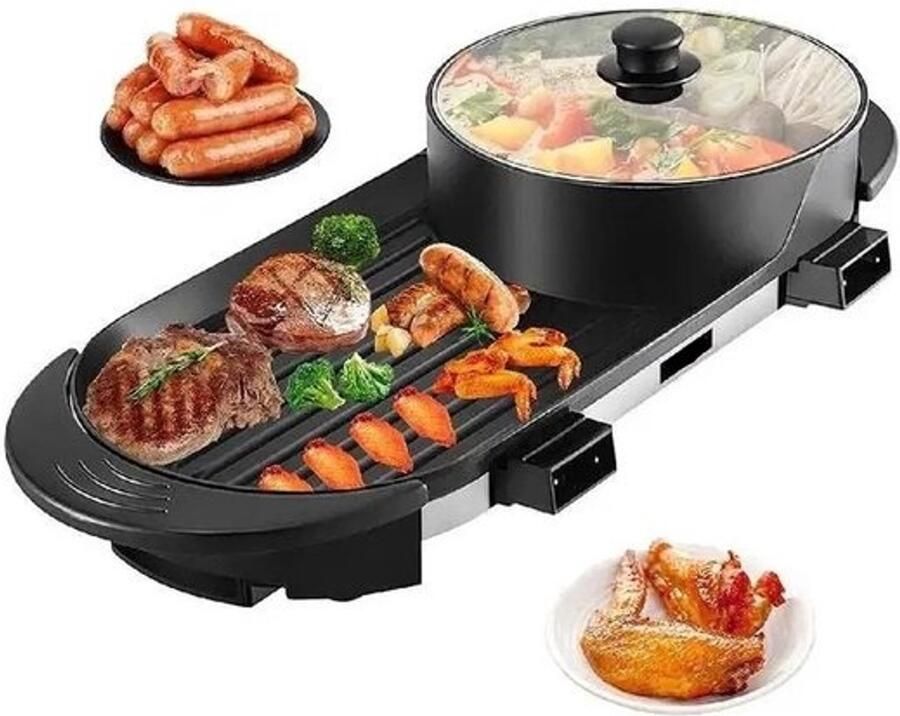 Elektrische barbecue pan en grill in 2-in-1-uitvoering HotPot Gourmet Bakplaat Party Pan Antiaanbaklaag Stevig materiaal Voor 2 tot 8 personen Feestdagen