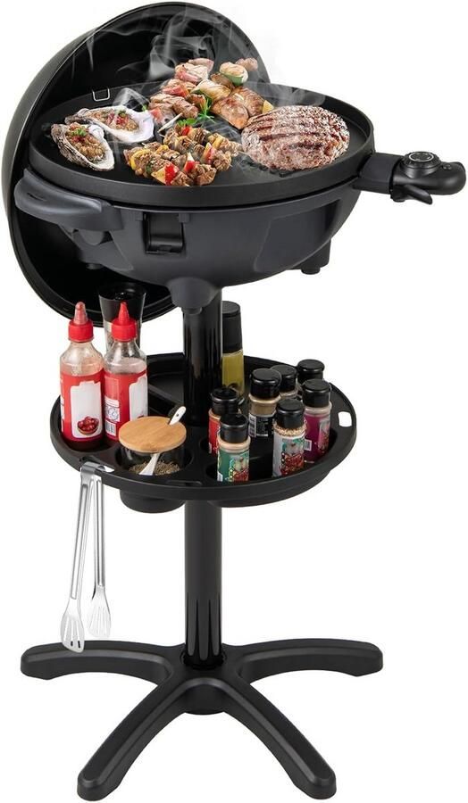 Elektrische Barbecue voor Balkon en Binnen Tafelgrill en Staande Grill 2-in-1 met 2 Zones