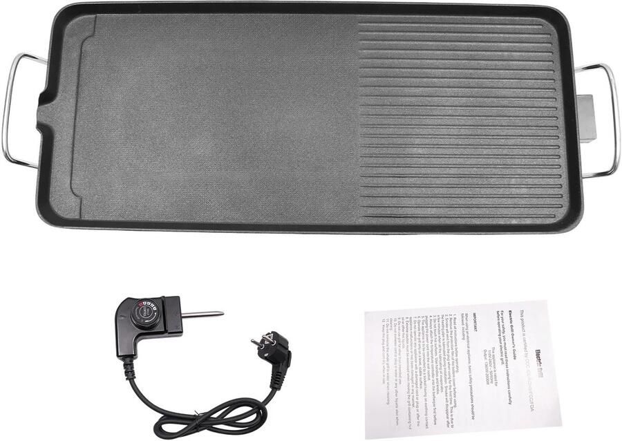Elektrische Barbecuegrill Tafelgrill met Antiaanbaklaag Aluminiumlegering 1500W 5 Temperatuurstanden tot 250°C Groot Grilloppervlak 68x28 cm Olieafvoer en Kantelbaar Frame Geschikt voor Binnen en Buiten Zwart