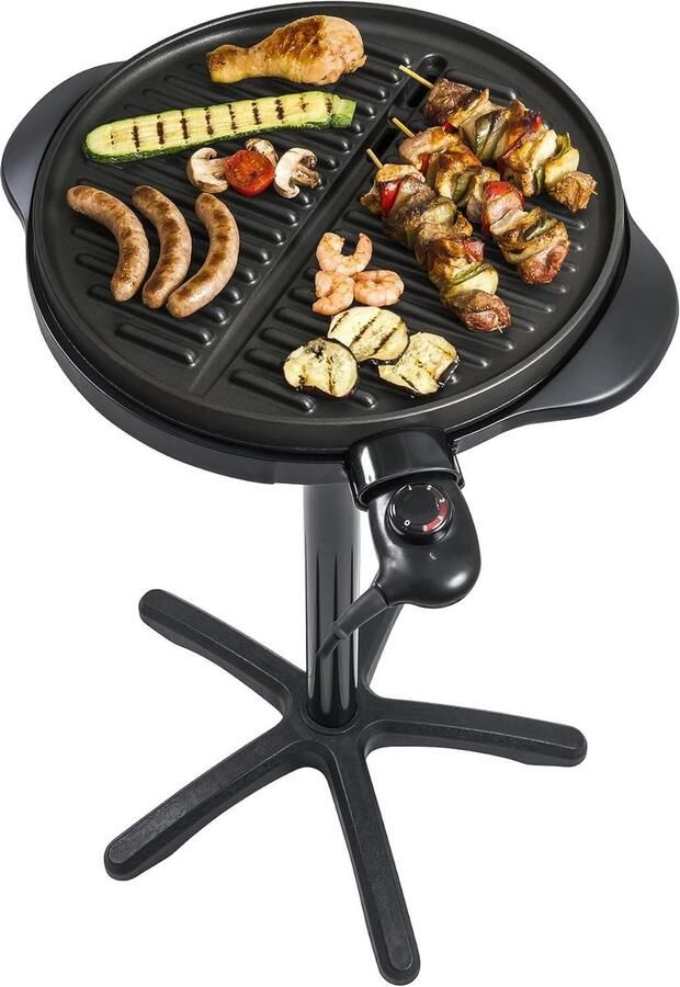 Elektrische BBQ Grill Buitenkeuken Tafelmodel Gezellig Buiten Koken Gietijzeren Grillplaat 40 cm Diameter Zwart