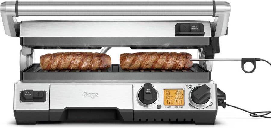 Elektrische BBQ Grill Geëmailleerd Roestvrij Staal met Temperatuursonde en 5 Vleesinstellingen