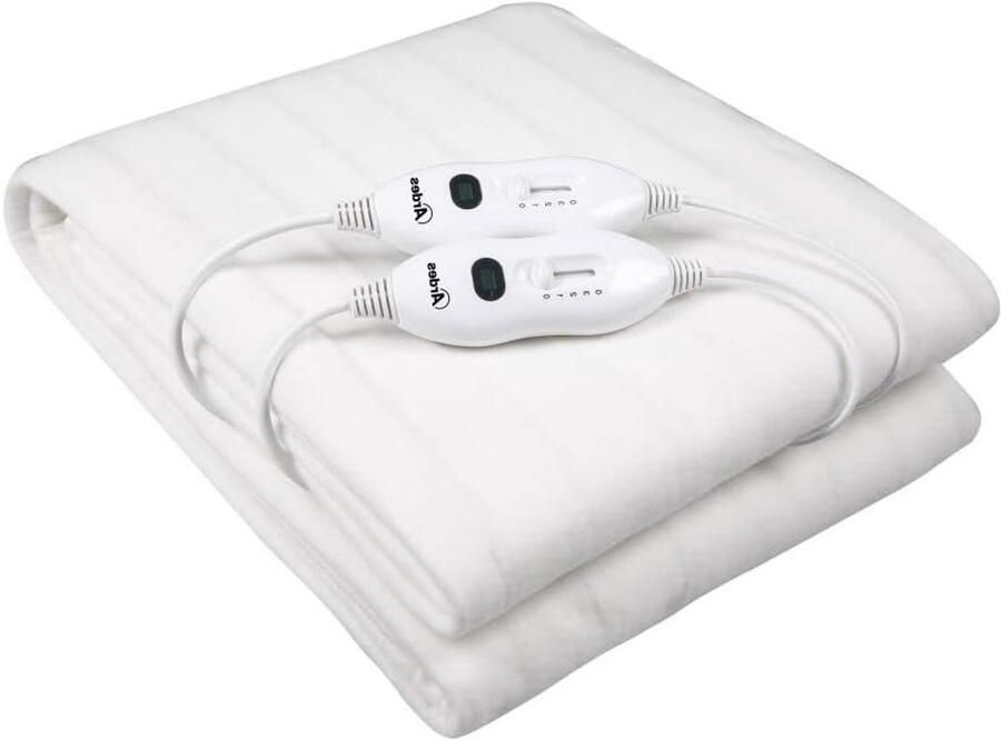 Elektrische Bedverwarmer Verwarmde Deken Bed Opwarmen Twee Verwarmde Zones 160 x 140 cm Wit