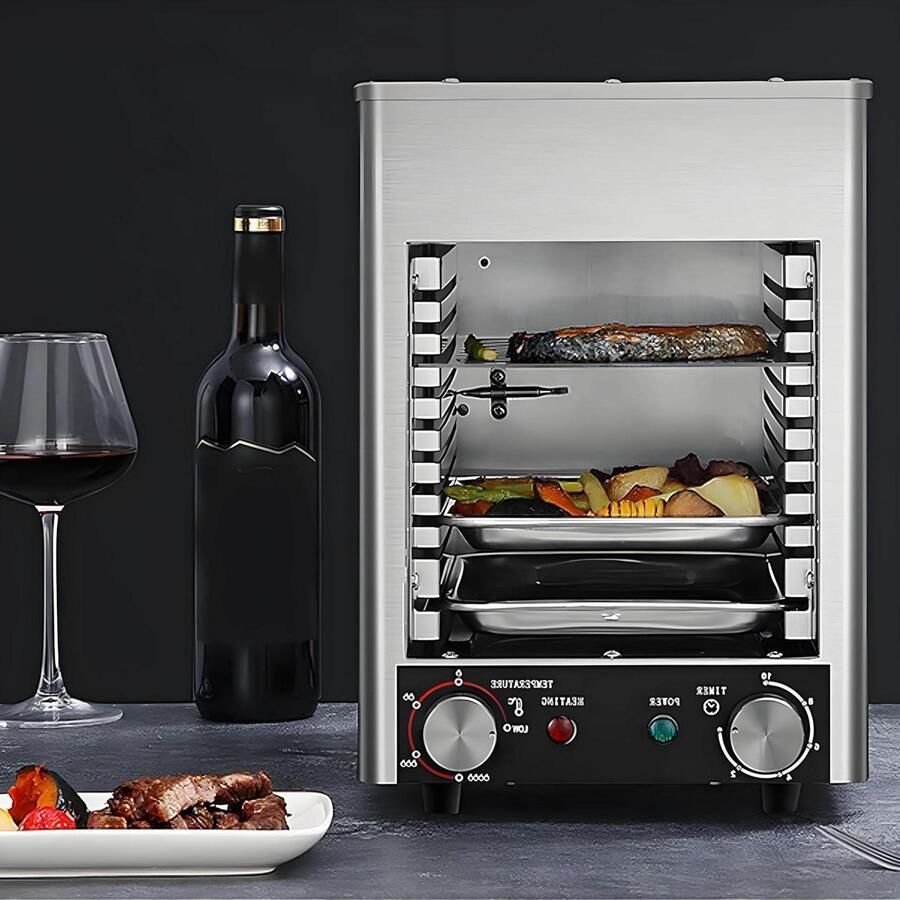 Elektrische Binnen Grill Steakgrill Tafelgrill Snel Biefstuk Grillen Hoge Temperatuur 800°C 1700W Zilver