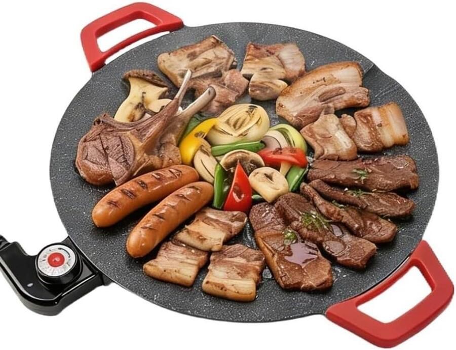 Elektrische Binnengrillpan Rookvrije Grillplaat Binnen Barbecueën Antiaanbaklaag Dubbele Zone 355 cm Zwart