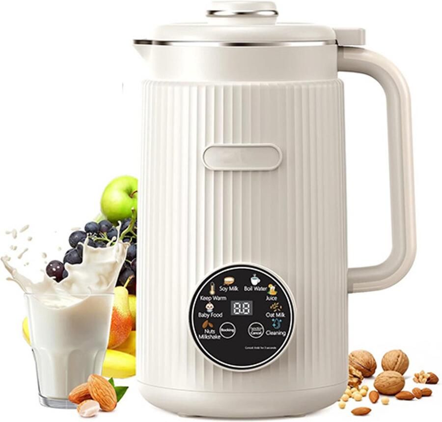 Elektrische blender -Elektrische Shakebeker 10-in-1 notenmelkmaker Filterloze sojamelkmaker Met roestvrijstalen deksel Voor amandelmelk havermelk kokosmelk sap plantaardige melkmaker en blender wit