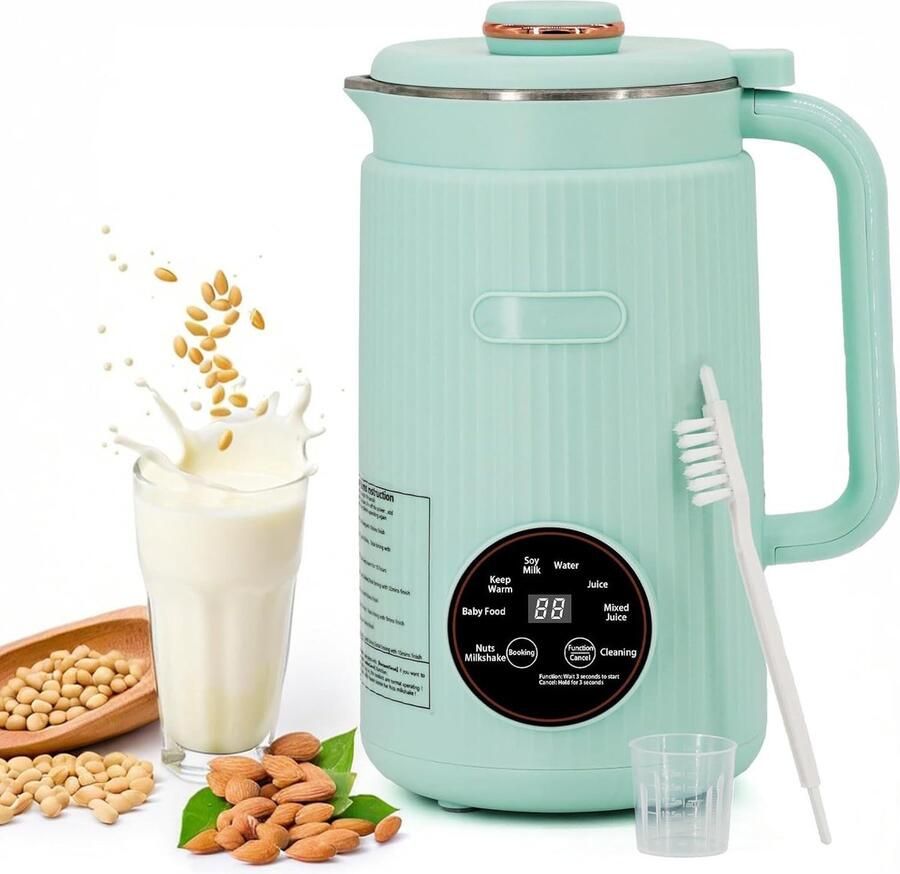 Elektrische blender -Elektrische Shakebeker 10-in-1 notenmelkmaker Inclusief uitgestelde start-warmhoud-zelfreinigingsfunctie wordt geleverd met een borstel maatbeker receptenboek en netsnoer groente