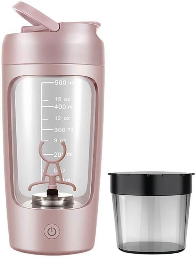 Elektrische blenderbeker 601-700 ml inhoud met poederreservoir draagbaar 1200 mAh capaciteit geschikt voor smoothies en eiwitpoeder roze